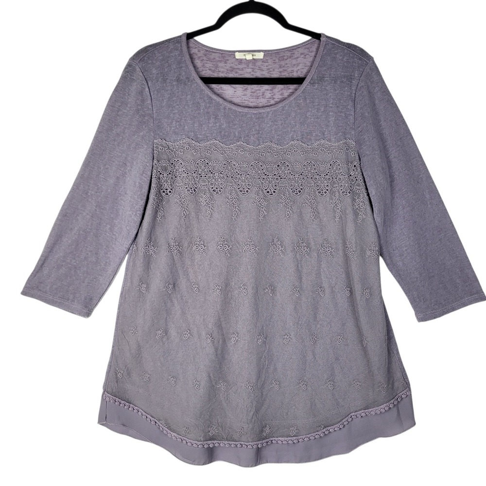 Maurices Lace Front Top Women's Large Purple Burnout Cottagecore Spring Fairy